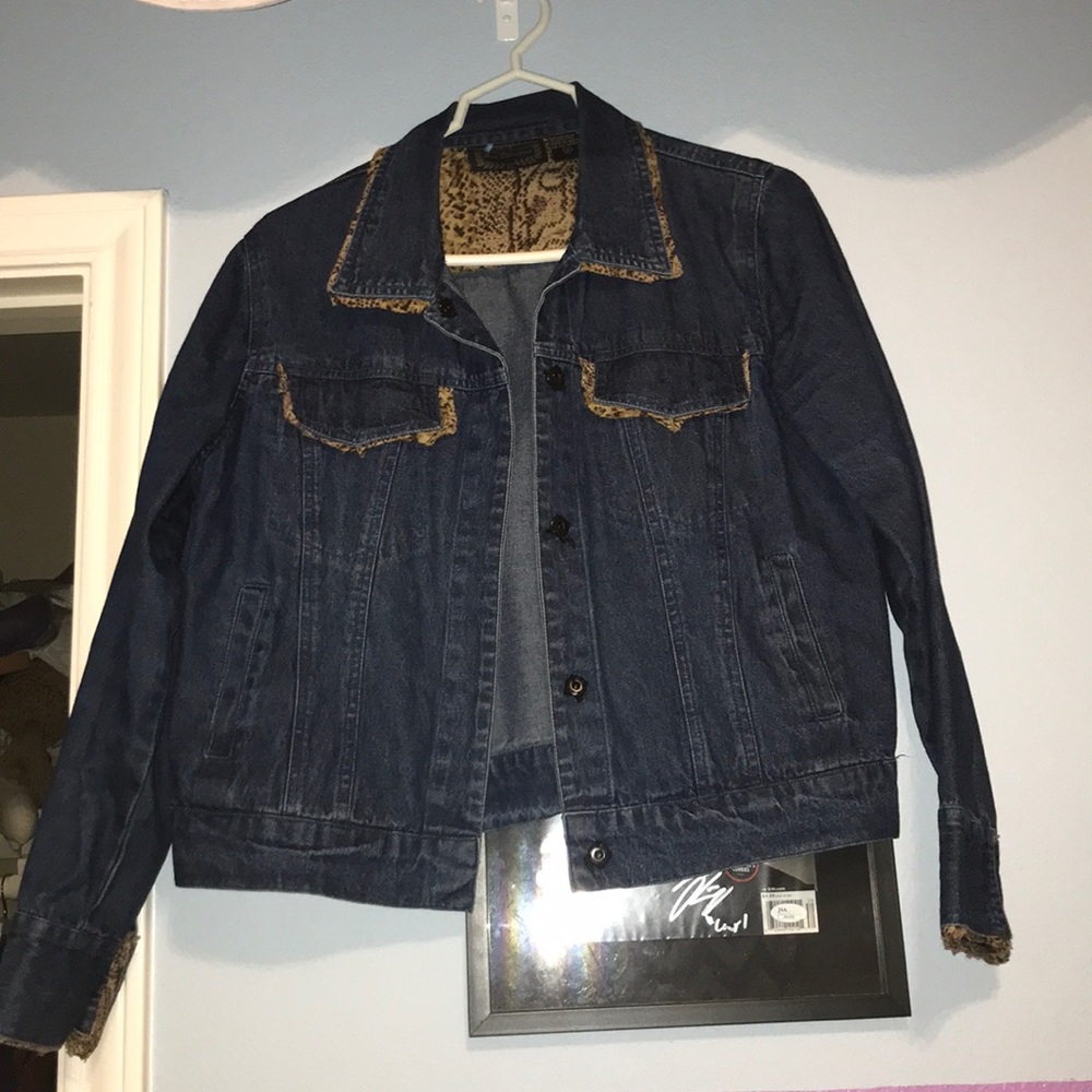 Leopard Print lined Jean Jacket. Size M